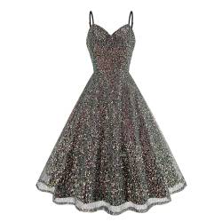 Odizli Glitzerkleid Damen Pailettenkleid Sexy Glitzer Pailletten Spaghettiträger Swing Partykleid Rockabilly 50er Jahre Vintage Cocktailkleid Festliche Party Kurz Ballkleid Abendkleid Schwarz S von Odizli