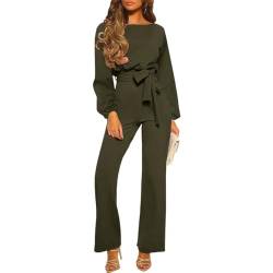 Odizli Jumpsuit Damen Elegant Schick Langarm Herbst Winter Overall Frauen Hochzeit Festlich Hochzeitsgäste Business Hosenanzug Formal Party Geschäft Lang Playsuit Romper Große Größen Olivgrün L von Odizli