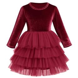 Odizli Kleider für Mädchen Kinder Baby Herbst Winter Samt Langarm Tütü Tüllkleid Samtkleid Blumenmädchenkleider Festlich Hochzeit Einschulung Geburtstag Weihnachten Freizeitkleid Weinrot 5-6 Jahre von Odizli