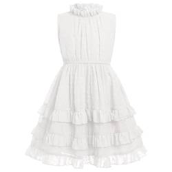 Odizli Kleider für Mädchen Kinder Sommer Ärmellos Schweizer Punkt Chiffon Rüschen A-Linie Sommerkleid Einschulung Festliche Hochzeit Geburtstag Party Einschulungskleid Freizeitkleid Weiß 6-7 Jahre von Odizli