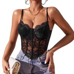 Odizli Korsett Damen Sexy Spitzen Oberteile Spitzentop Spaghetti Rückenfreies Bauchfreies Corset Crop Tops Bralette BH Corsage Aesthetic Frauen Fashion Sommer Rave Festival Party Corsette Schwarz M von Odizli