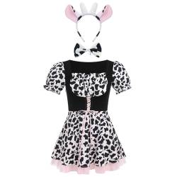 Odizli Kuh Kostüm Damen Erwachsene Frauen Kuhkostüm Kurzarm Mini Kleid + Ohren Stirnband + Fliege 3tlg Outfit Halloween Weihnachten Karneval Cosplay Faschingskostüme Schwarz L von Odizli