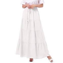 Odizli Langer Rock Damen Sommer Boho High Waist Elastische Elegant Tiered A Linie Casual Röcke Lang Maxi Sommerrock Festival Maxirock Strandrock Plisseerock Faltenrock Freizeitrock Weiß M von Odizli