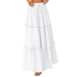 Odizli Maxirock Damen Lang Sommer Boho High Waist Elastische Sommerrock Elegant Rüsche A Linie Casual Langer Maxi Röcke Festival Strandrock Hosenrock Plisseerock Faltenrock Freizeitrock Weiß XL von Odizli