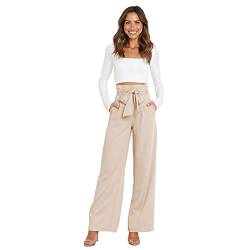 Odizli Paperbag Hosen Damen Elegant High Waist Culottes Palazzo Hosenrock Lang Weite Hose Sommer Business Festlich Stoffhose Marlenehose Anzughose Schlupfhose Freizeithose mit Gürtel Aprikose S von Odizli