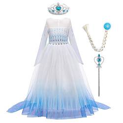 Odizli Prinzessin Kleid Mädchen Kinder ELSA Eiskönigin 2 Kostüm Halloween Weihnachten Karneval Verkleidung Geburtstagsparty Tüll Mantel Abendkleid+Zauberstab+Krone+Perücke Blau 2-Langarm 11-12 Jahre von Odizli