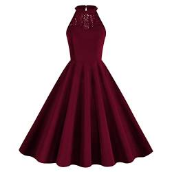 Odizli Rockabilly Kleider Damen 50er Jahre Vintage Elegant Neckholder Spitze Petticoat A Linie Swing Cocktailkleid Festlich Hochzeit Gast Hochzeitsgast Kurz Abendkleider Ballkleid Sommerkleid Claret M von Odizli