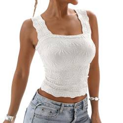 Odizli Tank Top Damen Sommer Ärmellos Spaghettiträger Spaghetti Y2K Blume Crop Tops Trägertop Tanktop Slim Fit Figurbetontes Oberteile Frauen Party Festival Rave Teenager Mädchen Streetwear Weiß M von Odizli