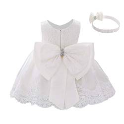 Odizli Taufkleid Baby Mädchen Kleinkind Blume Spitzenkleid Bowknot Prinzessin Kleid Tütü Tüllkleid Festliches Hochzeit Brautjungfer Geburtstag Partykleid Abendkleid Ballkleid+Stirnband Weiß 2-3 Jahre von Odizli