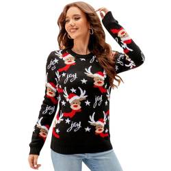 Odizli Weihnachtspullover Damen Lustig Weihnachtspulli Ugly Christmas Sweater Langarm Weihnachten Xmas Weihnachtsmann REH Elch Pullover Silvester Herbst Winter Warm Strickpullover Schwarz L von Odizli