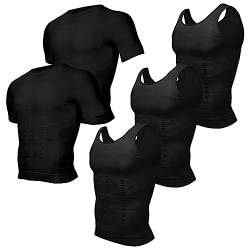 Odoland Herren Shapewear 5er Pack Kurzarm T-Shirt Herren Tank Top Body Shaper Herren Unterhemd - 3 Tank Top & 2 Kurzarm, Schwarz, M von Odoland