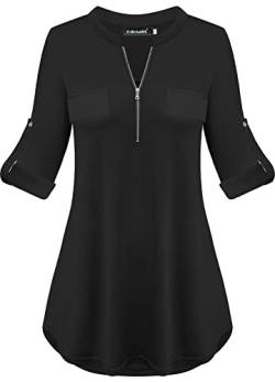 Odosalii Damen Tops Langarm Casual V Ausschnitt Tunika Tops Henley Hemden Knopf Pullover Blusen, M-a-black, 48 von Odosalii