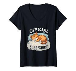 Damen Cat Pet Offizieller Schlaf-Pyjama, Nachthemd, lustige Katzenliebhaber T-Shirt mit V-Ausschnitt von Official Sleep Pajamas Nightgown Sleepwear Tees