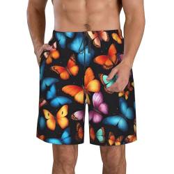 Bunte Schmetterlings-Herren-Shorts, lässige Kordelzug-Innennaht, Stretch, Sommer-Strandkleidung, Weiss/opulenter Garten, L von Ogniwo