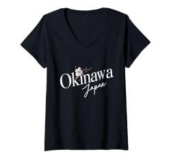 Damen Japanese Culture Lover Cute Sakura Okinawa T-Shirt mit V-Ausschnitt von Okinawa Reiseoutfit für Männer und Frauen