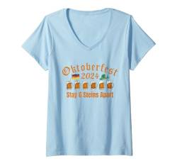 Damen Oktoberfest 2024 6 Stein Apart Bier Oktober Lustig Trinken T-Shirt mit V-Ausschnitt von Oktoberfest 2024 6 Stein Apart Beer October Party