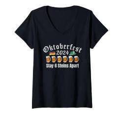 Damen Oktoberfest 2024 6 Stein Apart Bier Oktober Lustig Trinken T-Shirt mit V-Ausschnitt von Oktoberfest 2024 6 Stein Apart Beer October Party