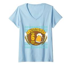 Damen Oktoberfest 2024 6 Stein Apart Bier Oktober Lustig Trinken T-Shirt mit V-Ausschnitt von Oktoberfest 2024 6 Stein Apart Beer October Party