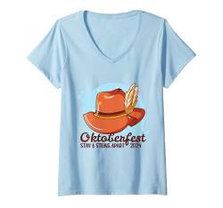 Damen Oktoberfest 2024 6 Stein Apart Bier Oktober Lustig Trinken T-Shirt mit V-Ausschnitt von Oktoberfest 2024 6 Stein Apart Beer October Party