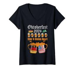 Damen Oktoberfest 2024 6 Stein Apart Bier Oktober Lustig Trinken T-Shirt mit V-Ausschnitt von Oktoberfest 2024 6 Stein Apart Beer October Party