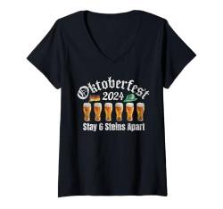 Damen Oktoberfest 2024 6 Stein Apart Bier Oktober Lustig Trinken T-Shirt mit V-Ausschnitt von Oktoberfest 2024 6 Stein Apart Beer October Party