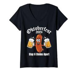 Damen Oktoberfest 2024 6 Stein Apart Bier Oktober Lustig Trinken T-Shirt mit V-Ausschnitt von Oktoberfest 2024 6 Stein Apart Beer October Party