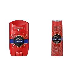 Old Spice Captain Deo Stick für Herren 50 ml, 48 h Frische, 0% Aluminiumsalze, keine weißen Rückstände und gelben Flecken & 3in1 Duschgel Captain von Old Spice