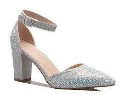 Olivia K Damen Sexy D'Orsay Knöchelriemchen Spitz Zehen Blockabsatz Pumps - Klassisch Bequem, Silber Glitter, 39 EU von Olivia K