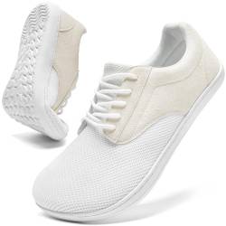 Oltyutc Barfußschuhe Schuhe Damen Sommer Sneaker Turnschuhe Barfussschuhe rutschfest Laufschuhe Breite Füße Atmungsaktiv Walkingschuhe Leicht Traillaufschuhe Minimalistische Weiß EU 40 von Oltyutc