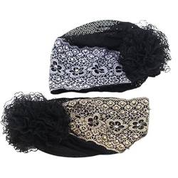 Women's Floral Lace Headwrap,High Elastic Mesh Headwrap Spring Summer Elegant Hair Accessories,Lace Headbands (Black) von OmLpmL