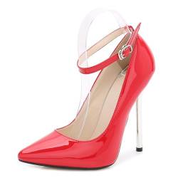 13CM/5.12IN Damen Geschlossene Zehen Plateau High Heels Stiletto-Kleid High Heels Hochzeitsfeier Büro Pumps Schuhe,Rot,39 EU von Omeslike