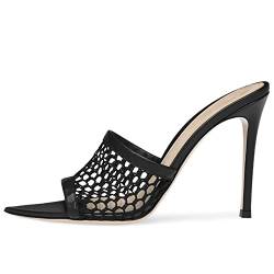 Damen-Mule-Sandale mit offenem Zehenbereich, rückenfrei, mit Absatz, 12 cm Stiletto-High-Heels, modisches sexy Kleid, Hochzeit, High-Heel-Hausschuhe, Stiletto-Slides,Schwarz,39 von Omeslike