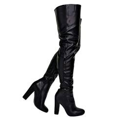 Omeslike Overknee-Stiefel mit spitzem Zehenbereich für Damen, Overknee-Stiefel aus PU-Leder, hohe Stiefel für Herbst und Winter,Schwarz,39 von Omeslike