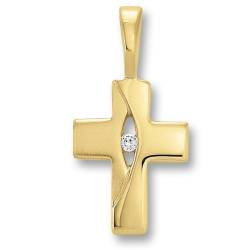 Zirkonia Kreuz Anhänger aus 333 Gelbgold von One Element