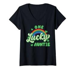 Damen Eine glückliche Tante, St. Patricks Day, Regenbogen-Kleeblattklee T-Shirt mit V-Ausschnitt von One Lucky St Patricks Day