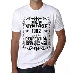 Herren Grafik T-Shirt – All Original Parts Aged to Perfection 1982 – Geschenk 42. Geburtstag Jahrestag 42 Jahre Jubiläum 42 Jährige Mann Jahrgang 1982 Kurzarm Lustige Druck Weiss L von One in the City