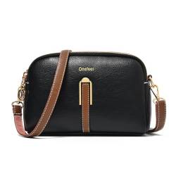 Leichte Umhängetasche für Damen, Leder, Umhängetasche, einfache Handtasche, Schultertasche, Geldbörse, Schwarz von Onefeel