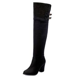 Onewus Damen Knie Hoch Stiefel mit Blockabsatz Reißverschluss Schuhe (Schwarz,50 EU) von Onewus