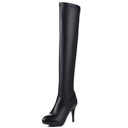 Onewus Damen Knie Hoch Stiefel mit Hohem Absatz Langschaft Stiefel (Schwarz, 39 EU) von Onewus