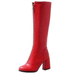 Onewus Damen Langschaft Stiefel mit Blockabsatz und mittlerer Reißverschluss (Rot, 39 EU) von Onewus
