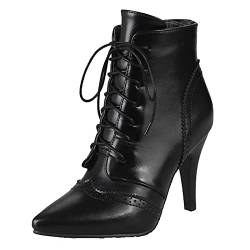 Onewus Damen Stiefel mit Absatz Schnürsenkel Stiefeletten (Schwarz, 42) von Onewus