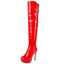 Onewus Damen über Kniehohe Stiefel mit Hohem Absatz Plateau Langschaft Stiefel (Red, 42 EU) von Onewus