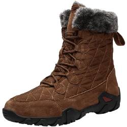 Onewus Herren Hohe Wasserdichte Schneestiefel - Dicke Fleece Outdoor Wanderschuhe für den Winter Freizeitgebrauch (Braun,45) von Onewus