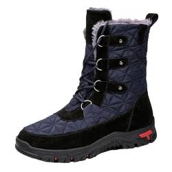 Onewus Herren Outdoor Freizeit Schneestiefel - Schnürbare Hohe Wanderschuhe mit Fleece-Futter, Robuste und Warme Hohe Schneestiefel (Blau,39) von Onewus