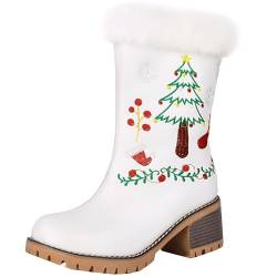 Onewus Weihnachten Winter Slip-On Stiefeletten Mit Dickem Fleecefutter Festlich Feiertag Unverzichtbar für Frauen Stilvolle Weihnachtsdekoration Lässig Bequeme Kleidung (Weiß, 38 EU) von Onewus