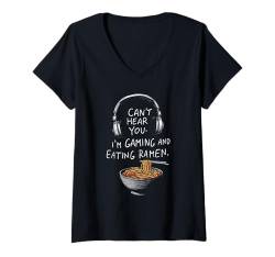 Damen Ramen Nudeln Lustiges Gamer Outfit Gaming Design Grafik T-Shirt mit V-Ausschnitt von Online Games Bekleidung Gamer Spruch Gaming Humor