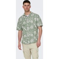 ONLY & SONS Kurzarmhemd Tropisches Hemd mit Sommer Design Bequemes Casual Shirt 7402 in Olive von Only & Sons