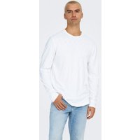 ONLY & SONS Longsleeve Langarm-Shirt Lang Rundhals Weiches Jersey 8307 in Weiß-2 von Only & Sons