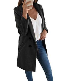 Onsoyours Damen Blazer Winter Mantel Elegant Warm Wintermantel Steppmantel Knopf Klassische Vintage Zweireihig Revers Schlack Slim Fit Trenchcoat mit Taschen Schwarz 44 von Onsoyours