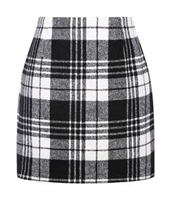 Onsoyours Damen Kariert Röcke Elegant Büro Rock Bleistift Figurbetont Minirock mit Plaid A Linie Hohe Taille Herbst Winter Vintage Retro Bodycon Rock Weiß XXL von Onsoyours